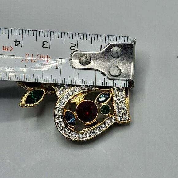 Ciro Crown Pin Brooch Christmas Jewelry Red Green Rhinestones Holiday Royal - Picture 11 of 11